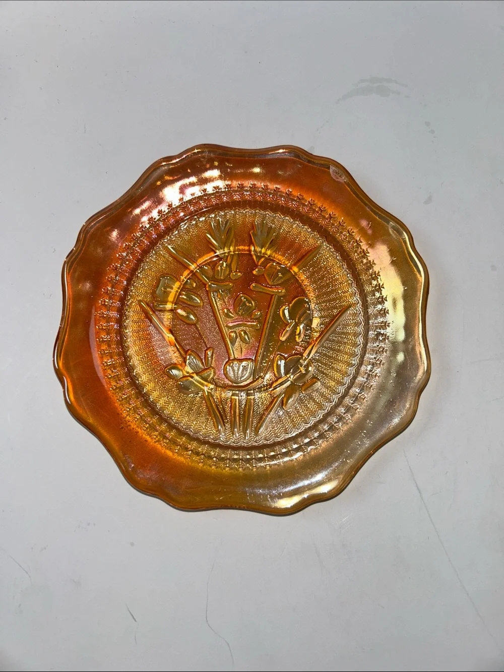 Jeannette Glass Company saucer or dessert plate in Iris and Herringbone pattern